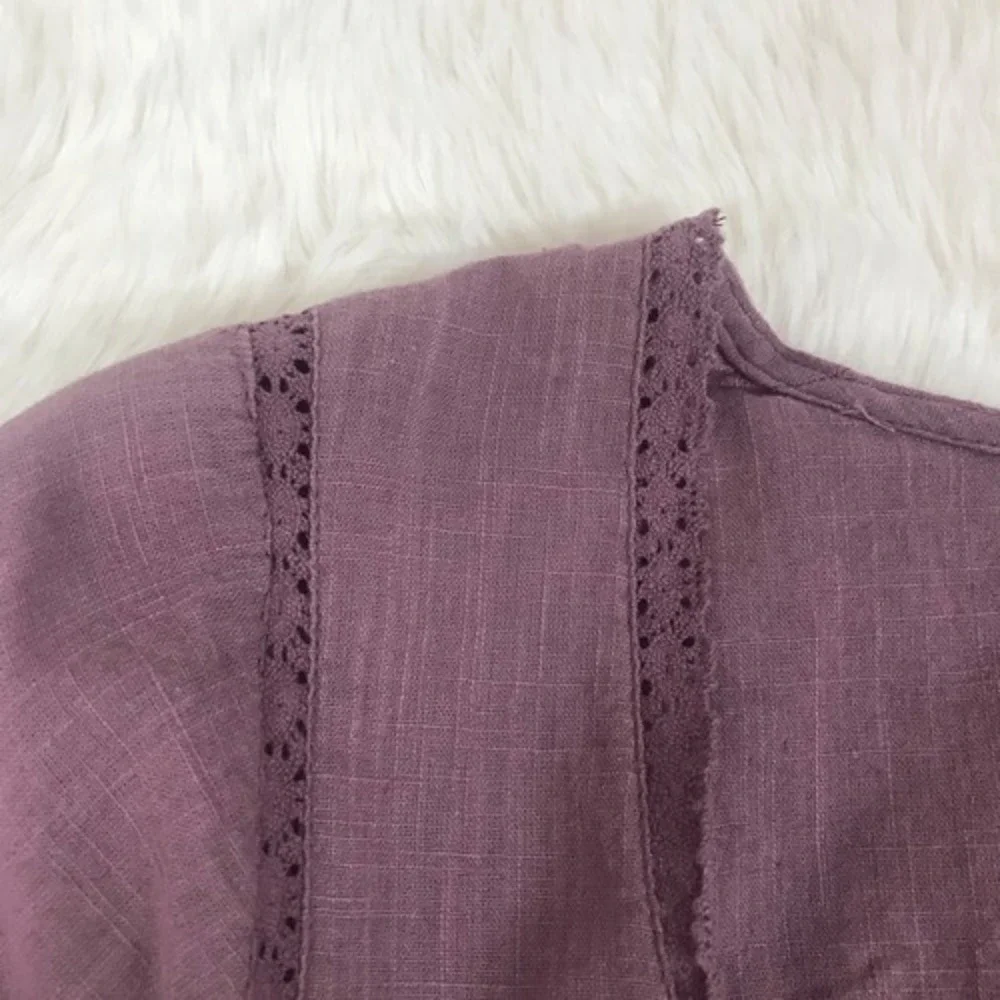 FREE PEOPLE Joi Purple Cropped Button Front Top Eyelet Long Sleeve Small‎ New